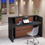 Scrivania a L per 1 persona, colori bianco e marrone / nero e marrone / marrone e nero, con striscia LED e pannello per la privacy