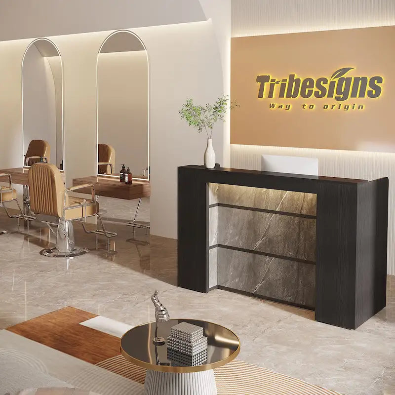 Scrivania a L per 1 persona, colori bianco e marrone / nero e marrone / marrone e nero, con striscia LED e pannello per la privacy