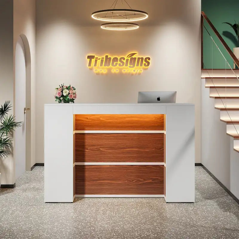 Scrivania a L per 1 persona, colori bianco e marrone / nero e marrone / marrone e nero, con striscia LED e pannello per la privacy