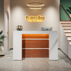 Scrivania a L per 1 persona, colori bianco e marrone / nero e marrone / marrone e nero, con striscia LED e pannello per la privacy