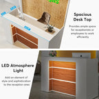 Scrivania a L per 1 persona, colori bianco e marrone / nero e marrone / marrone e nero, con striscia LED e pannello per la privacy