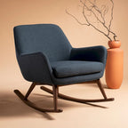 Poltrona a dondolo Mid-Century, grigio chiaro / avena / blu navy, lino, 1 posto