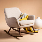 Poltrona a dondolo Mid-Century, grigio chiaro / avena / blu navy, lino, 1 posto