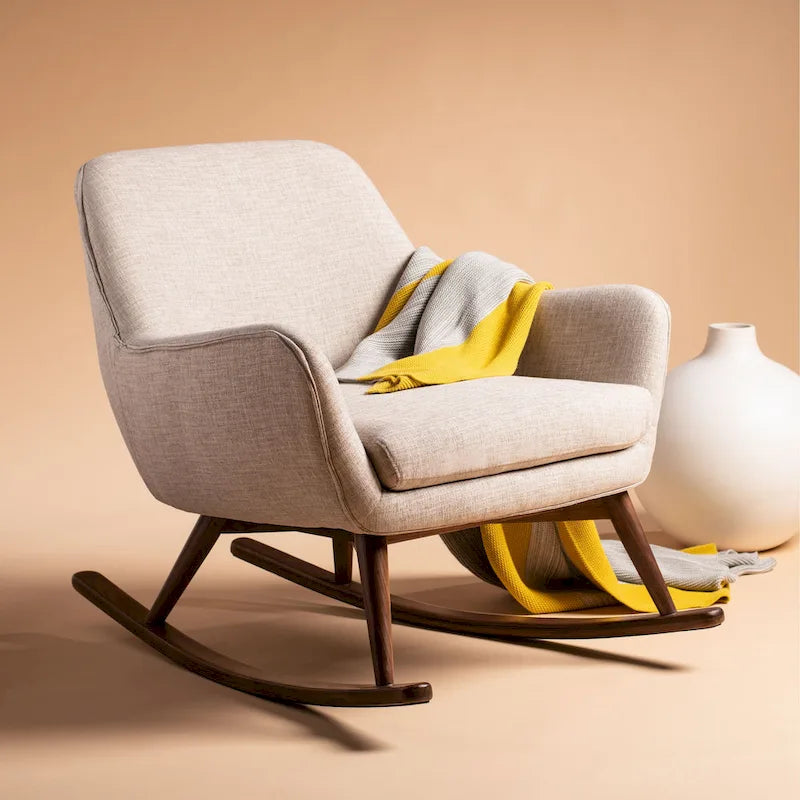 Poltrona a dondolo Mid-Century, grigio chiaro / avena / blu navy, lino, 1 posto