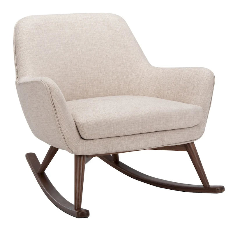 Poltrona a dondolo Mid-Century, grigio chiaro / avena / blu navy, lino, 1 posto
