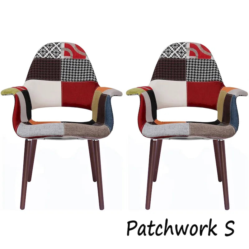 Poltrona in tessuto imbottita verde / patchwork / multicolore, stile Mid-Century, set di 2
