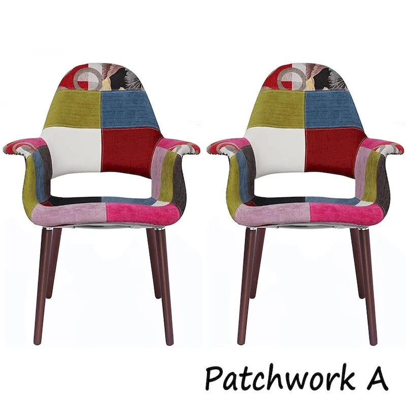 Poltrona in tessuto imbottita verde / patchwork / multicolore, stile Mid-Century, set di 2