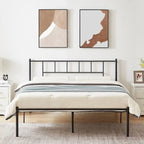 Struttura Letto in Metallo Nero/Bianco/Marrone con Testiera in Legno e 2 Comodini, Singolo/Matrimoniale/Queen, Set da 3 Pezzi