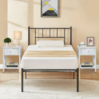 Struttura Letto in Metallo Nero/Bianco/Marrone con Testiera in Legno e 2 Comodini, Singolo/Matrimoniale/Queen, Set da 3 Pezzi
