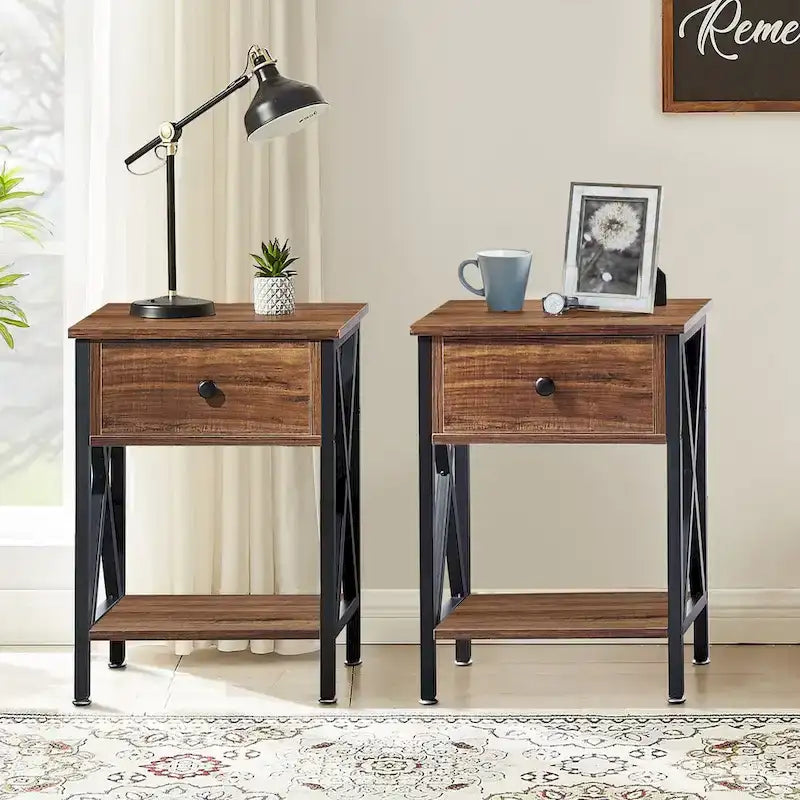 Struttura Letto in Metallo Nero/Bianco/Marrone con Testiera in Legno e 2 Comodini, Singolo/Matrimoniale/Queen, Set da 3 Pezzi