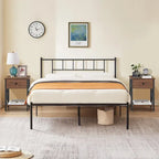 Struttura Letto in Metallo Nero/Bianco/Marrone con Testiera in Legno e 2 Comodini, Singolo/Matrimoniale/Queen, Set da 3 Pezzi