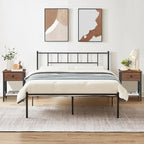 Struttura Letto in Metallo Nero/Bianco/Marrone con Testiera in Legno e 2 Comodini, Singolo/Matrimoniale/Queen, Set da 3 Pezzi
