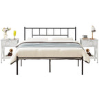 Struttura Letto in Metallo Nero/Bianco/Marrone con Testiera in Legno e 2 Comodini, Singolo/Matrimoniale/Queen, Set da 3 Pezzi