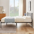 Struttura Letto in Metallo Nero/Bianco/Marrone con Testiera in Legno e 2 Comodini, Singolo/Matrimoniale/Queen, Set da 3 Pezzi