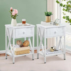 Struttura Letto in Metallo Nero/Bianco/Marrone con Testiera in Legno e 2 Comodini, Singolo/Matrimoniale/Queen, Set da 3 Pezzi