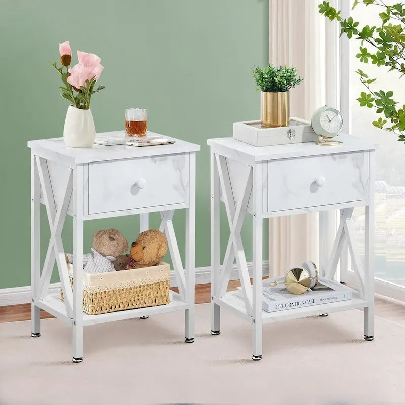Struttura Letto in Metallo Nero/Bianco/Marrone con Testiera in Legno e 2 Comodini, Singolo/Matrimoniale/Queen, Set da 3 Pezzi