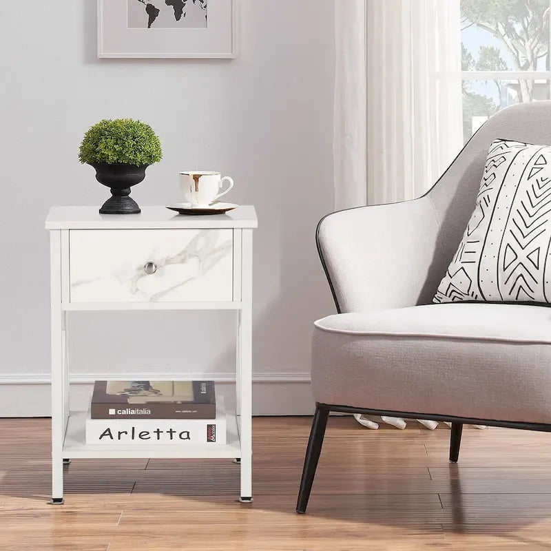 Struttura Letto in Metallo Nero/Bianco/Marrone con Testiera in Legno e 2 Comodini, Singolo/Matrimoniale/Queen, Set da 3 Pezzi
