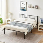 Struttura Letto in Metallo Nero/Bianco/Marrone con Testiera in Legno e 2 Comodini, Singolo/Matrimoniale/Queen, Set da 3 Pezzi