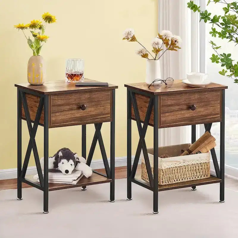 Struttura Letto in Metallo Nero/Bianco/Marrone con Testiera in Legno e 2 Comodini, Singolo/Matrimoniale/Queen, Set da 3 Pezzi