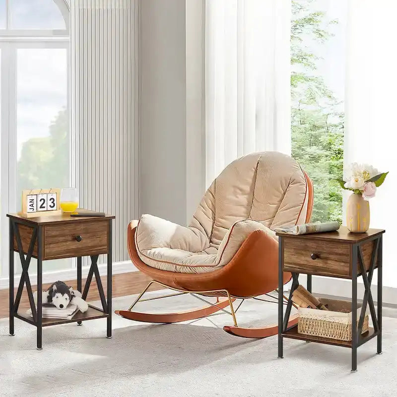 Struttura Letto in Metallo Nero/Bianco/Marrone con Testiera in Legno e 2 Comodini, Singolo/Matrimoniale/Queen, Set da 3 Pezzi