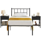Struttura Letto in Metallo Nero/Bianco/Marrone con Testiera in Legno e 2 Comodini, Singolo/Matrimoniale/Queen, Set da 3 Pezzi