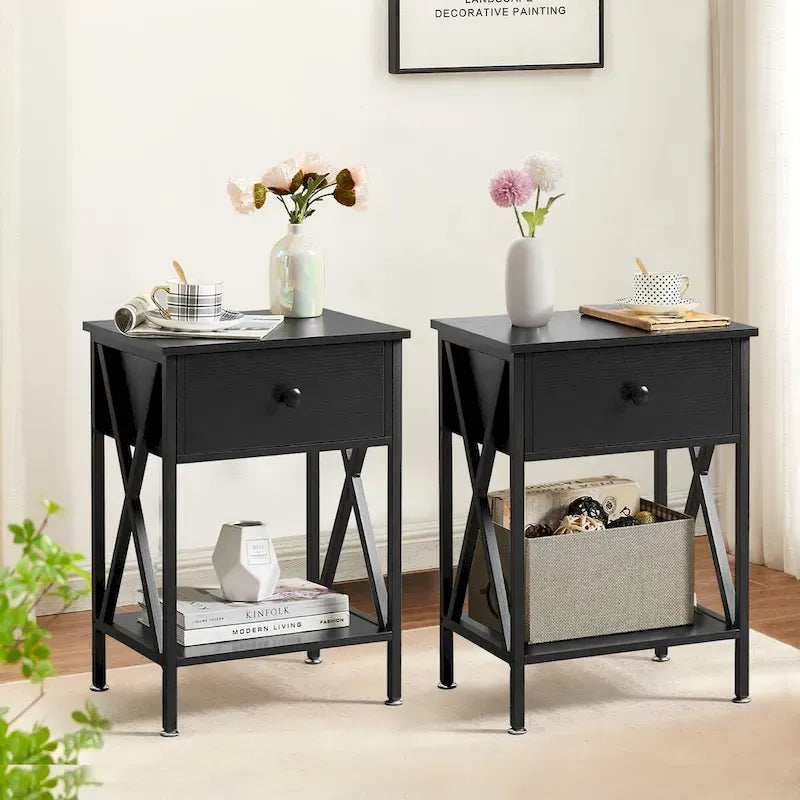 Struttura Letto in Metallo Nero/Bianco/Marrone con Testiera in Legno e 2 Comodini, Singolo/Matrimoniale/Queen, Set da 3 Pezzi