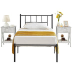 Struttura Letto in Metallo Nero/Bianco/Marrone con Testiera in Legno e 2 Comodini, Singolo/Matrimoniale/Queen, Set da 3 Pezzi