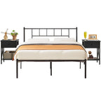 Struttura Letto in Metallo Nero/Bianco/Marrone con Testiera in Legno e 2 Comodini, Singolo/Matrimoniale/Queen, Set da 3 Pezzi