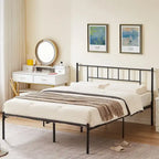Struttura Letto in Metallo Nero/Bianco/Marrone con Testiera in Legno e 2 Comodini, Singolo/Matrimoniale/Queen, Set da 3 Pezzi