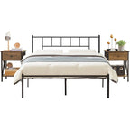 Struttura Letto in Metallo Nero/Bianco/Marrone con Testiera in Legno e 2 Comodini, Singolo/Matrimoniale/Queen, Set da 3 Pezzi