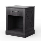 Comodino rustico naturale/marrone/nero con cassetto e ripiano, per 1 persona
