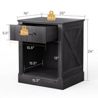 Comodino rustico naturale/marrone/nero con cassetto e ripiano, per 1 persona
