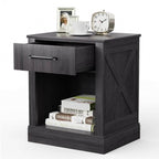 Comodino rustico naturale/marrone/nero con cassetto e ripiano, per 1 persona