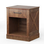Comodino rustico naturale/marrone/nero con cassetto e ripiano, per 1 persona