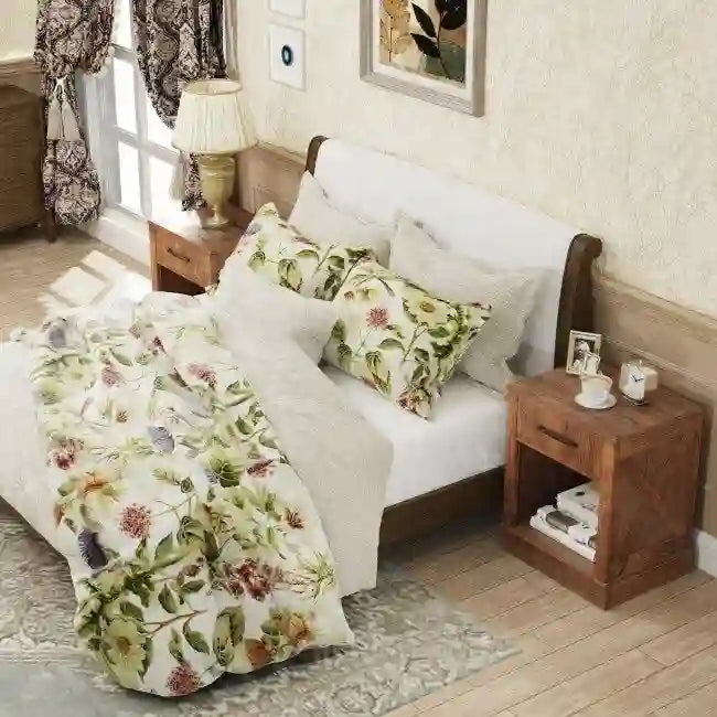 Comodino rustico naturale/marrone/nero con cassetto e ripiano, per 1 persona
