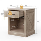 Comodino rustico naturale/marrone/nero con cassetto e ripiano, per 1 persona