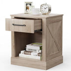 Comodino rustico naturale/marrone/nero con cassetto e ripiano, per 1 persona