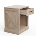 Comodino rustico naturale/marrone/nero con cassetto e ripiano, per 1 persona