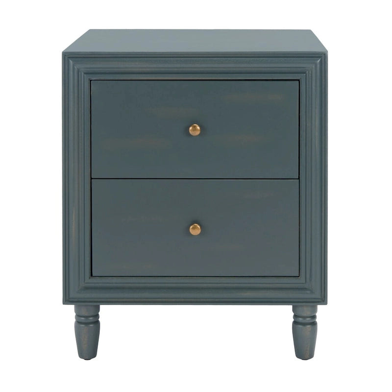 Comodino con 2 cassetti, Verde Ottanio Scuro / Grigio Cenere, 56 cm L x 56 cm P x 66 cm A, Singolo