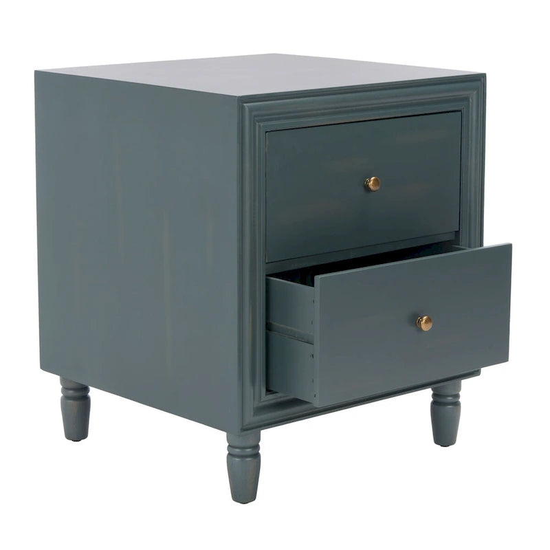 Comodino con 2 cassetti, Verde Ottanio Scuro / Grigio Cenere, 56 cm L x 56 cm P x 66 cm A, Singolo