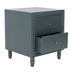 Comodino con 2 cassetti, Verde Ottanio Scuro / Grigio Cenere, 56 cm L x 56 cm P x 66 cm A, Singolo