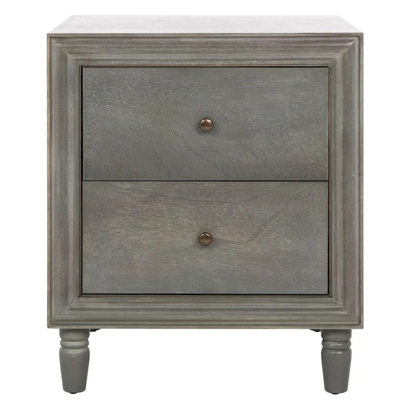 Comodino con 2 cassetti, Verde Ottanio Scuro / Grigio Cenere, 56 cm L x 56 cm P x 66 cm A, Singolo