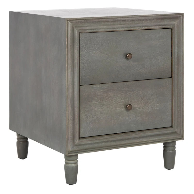 Comodino con 2 cassetti, Verde Ottanio Scuro / Grigio Cenere, 56 cm L x 56 cm P x 66 cm A, Singolo