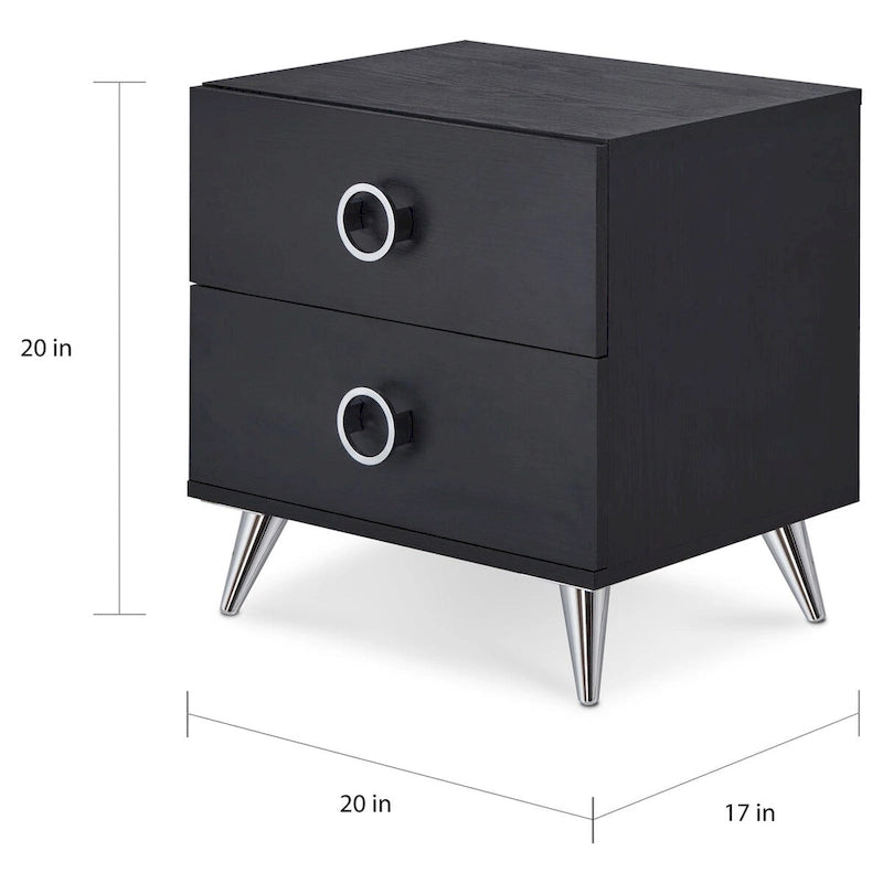 Comodino a 2 cassetti con gambe affusolate – Nero / Espresso / Bianco