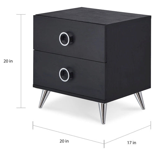 Comodino a 2 cassetti con gambe affusolate – Nero / Espresso / Bianco