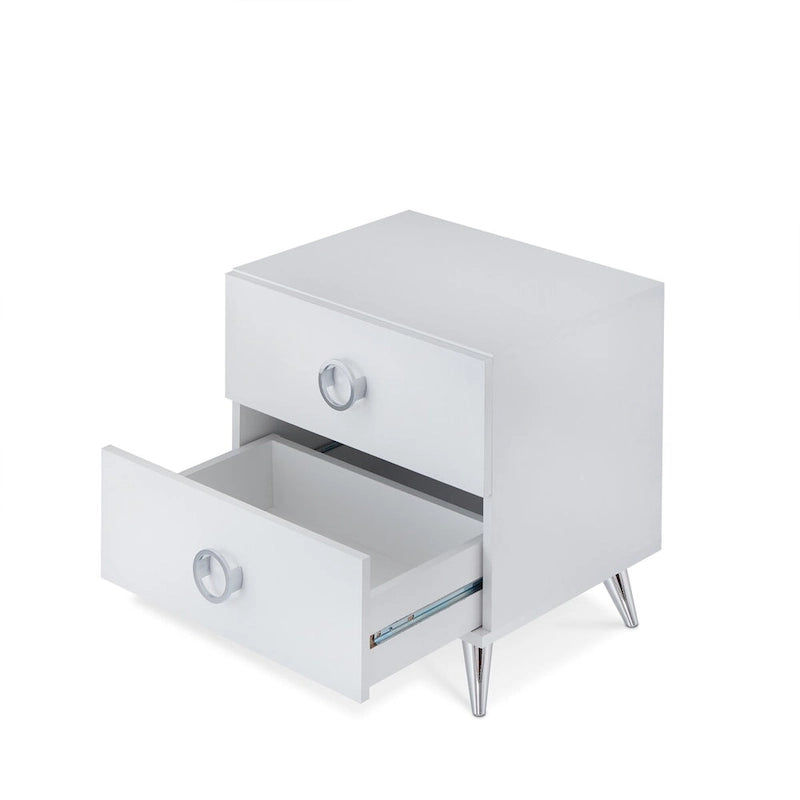 Comodino a 2 cassetti con gambe affusolate – Nero / Espresso / Bianco