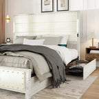 Struttura letto a piattaforma in ecopelle grigio scuro con luci a LED e cassetti portaoggetti – Queen/King