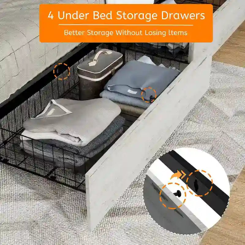Struttura letto a piattaforma in ecopelle grigio scuro con luci a LED e cassetti portaoggetti – Queen/King