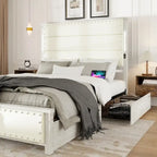 Struttura letto a piattaforma in ecopelle grigio scuro con luci a LED e cassetti portaoggetti – Queen/King