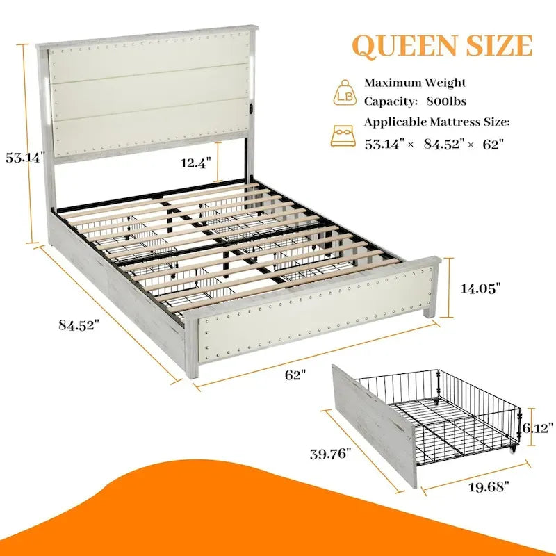 Struttura letto a piattaforma in ecopelle grigio scuro con luci a LED e cassetti portaoggetti – Queen/King